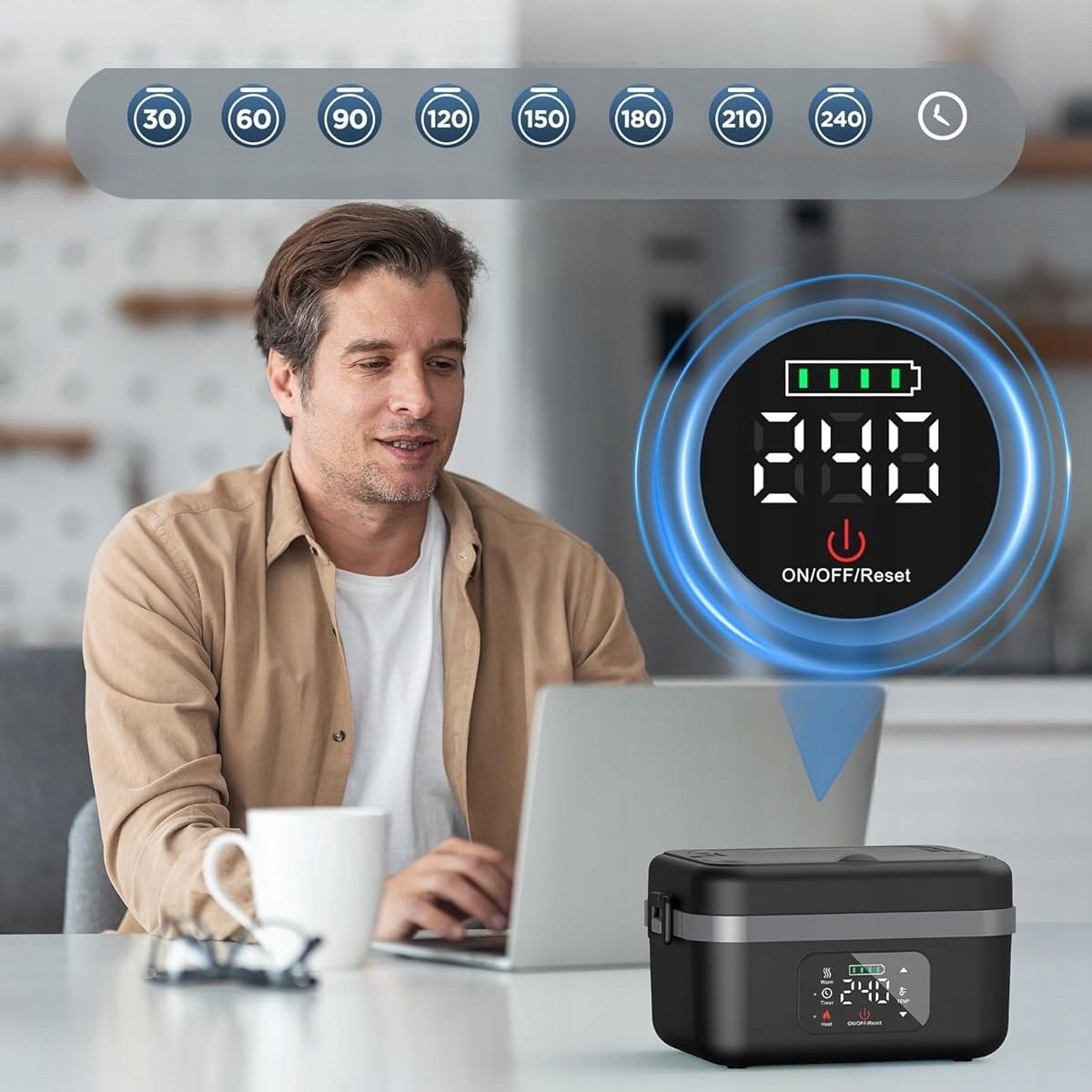Elektrische Lunchbox - Verwarmde Bento Box - Thermos Lunchbox - 1000 ml - 60W Snel Verwarmend - 6 Temperatuurstanden - Voorverwarmen - ook Powerbank - met Isolatietas - Draagbare Broodtrommel - Voor Kantoor & School & Auto - Zwart en Grijs — cadeau in Kookcadeaus - foto 4