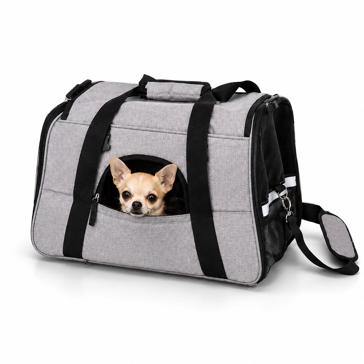 belviona Huisdier transporttas, voor kat & kleine hond tot 10 kg, grijs