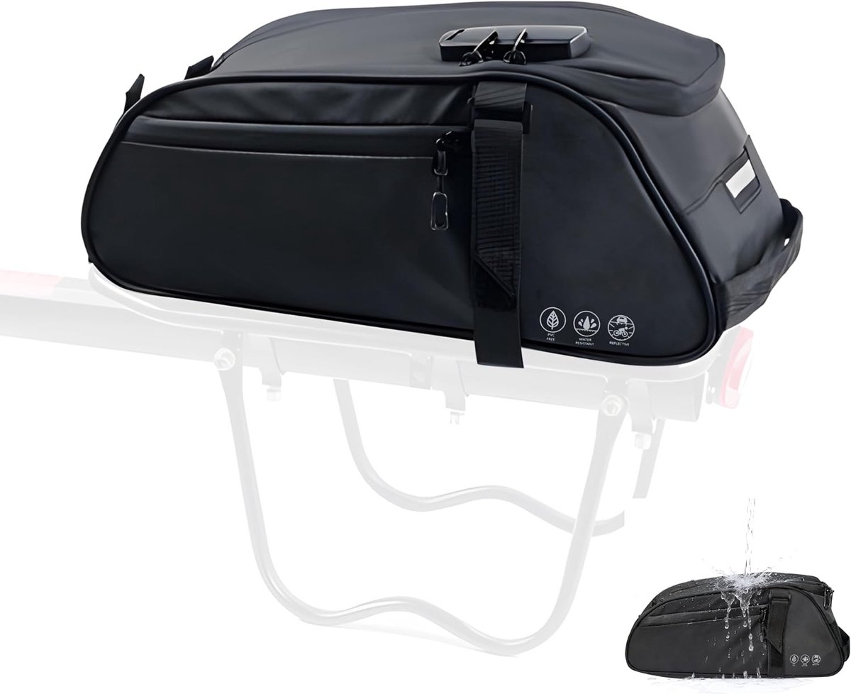 Claoner Waterdichte E‑bike Bagagedragertas 8 Liter — met cijferslot en reflectoren — 35×14×15 cm — fietstas voor woon‑werkverkeer en reizen