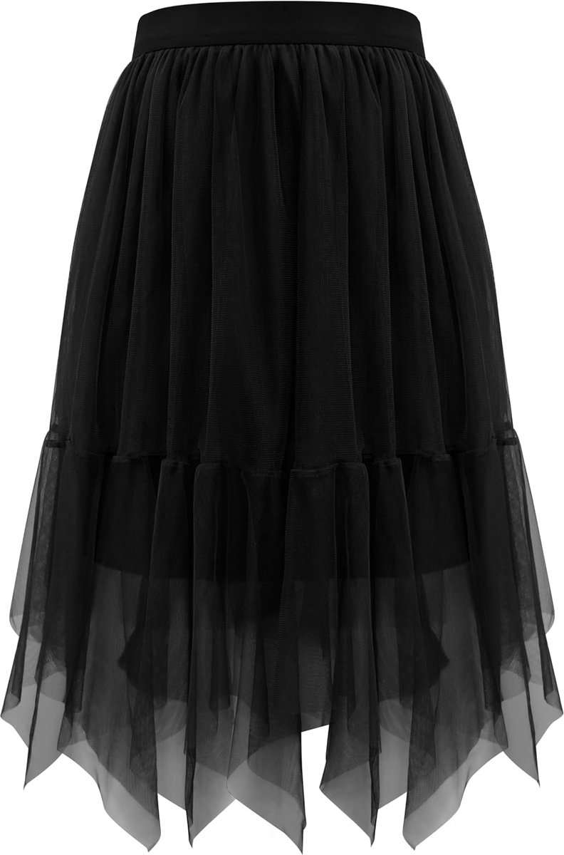 Wikoan Women's Tulle Skirt Long Petticoat Tutu High Waist Pleated Skirt Irregular A-line Ballet Tutu Midi Skirt Summer - ShopVlot