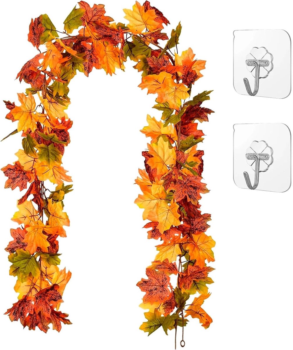 GWAWG Artificial Autumn Maple Leaves Garland Autumn Decoration, Hanging Plant for Home Garden Wall Door Background - ShopVlot