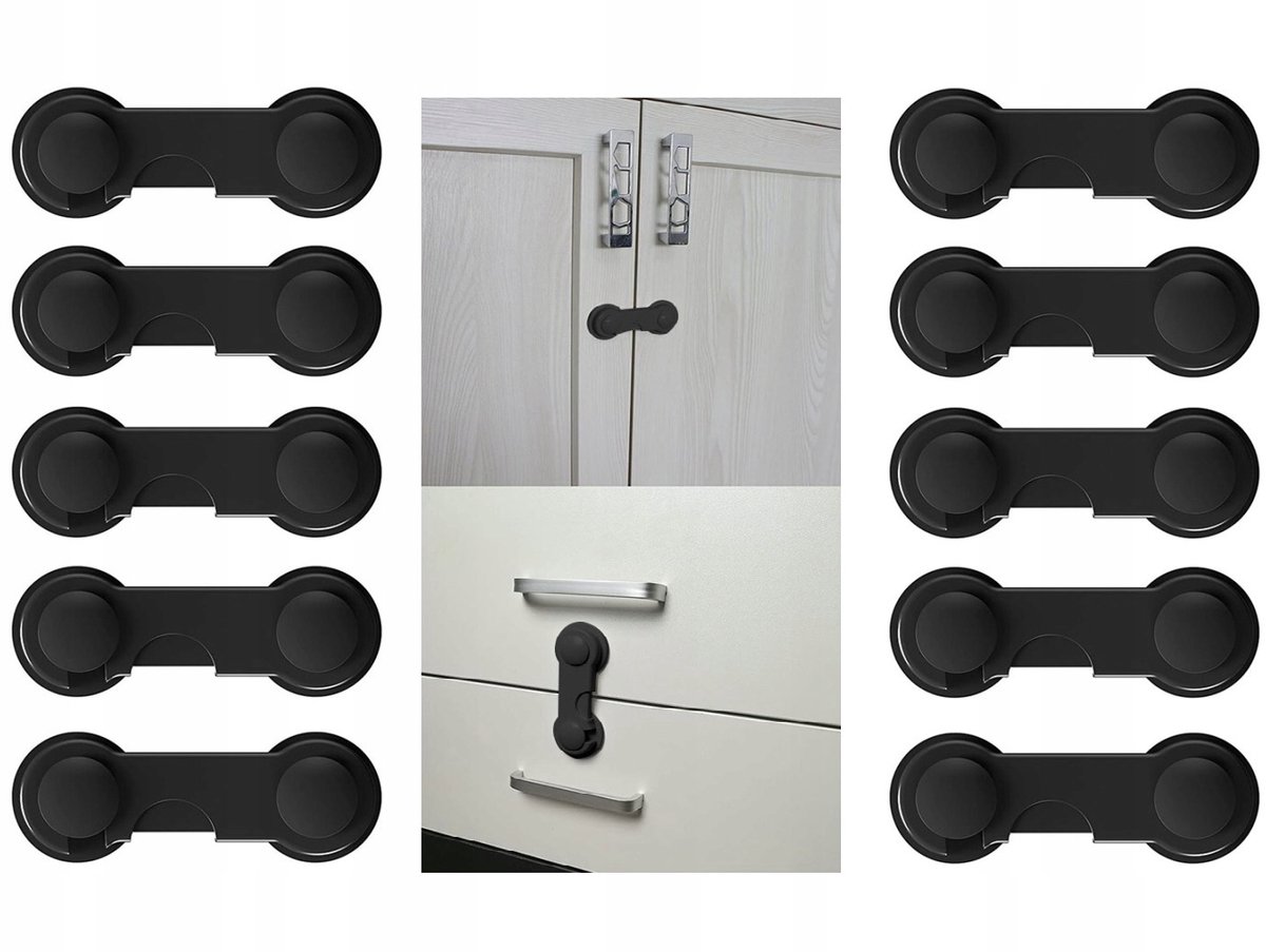10x Zwarte Kinderbeveiliging voor Kasten en Lades