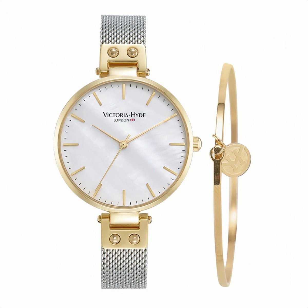 Victoria Hyde "River Thames"- Dames Horloge met Armband Goud - Quartz Horloge Set - horloge + armband - dameshorloge geschenkset - Cadeau voor haar - goud en zilver