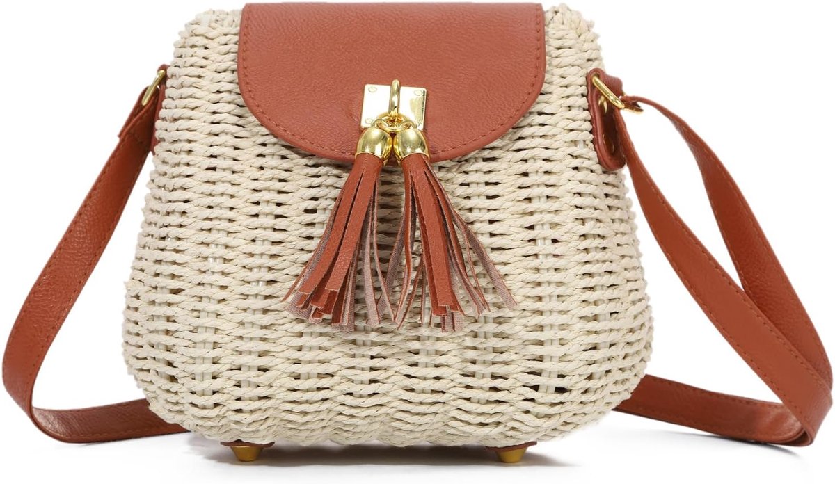 Women Beach Crossbody Bag Purses Summer Holiday Woven Straw Shoulder Handbag With Tassels - ShopVlot