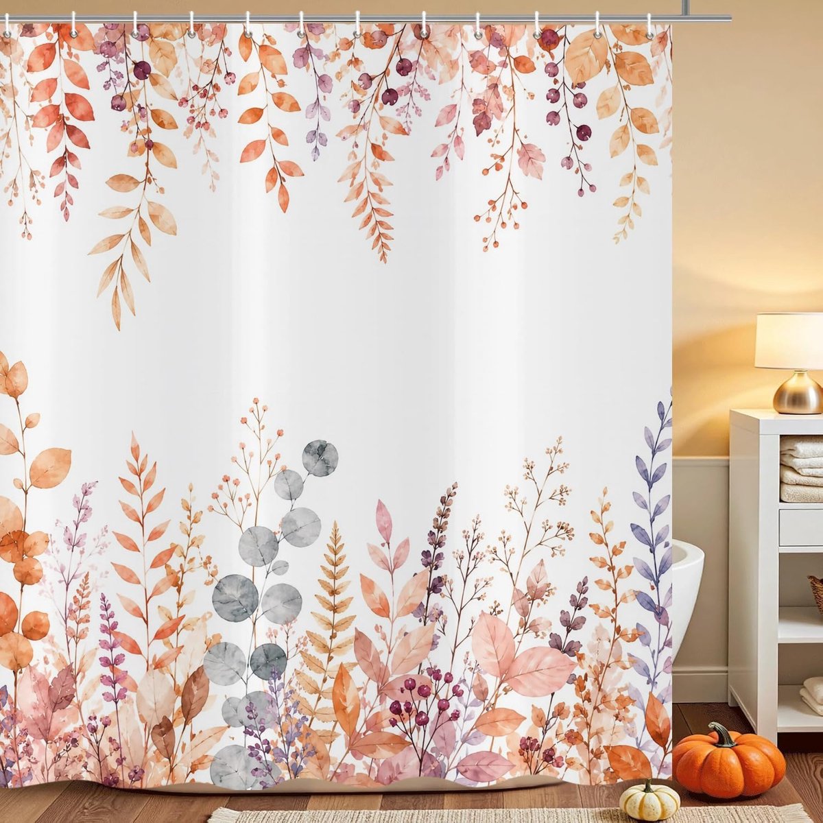 Douchegordijn, herfst, 180 x 200 cm, aquarel, herfst, hangende bladeren, herfstoogst, Thanksgiving, planten - ShopVlot