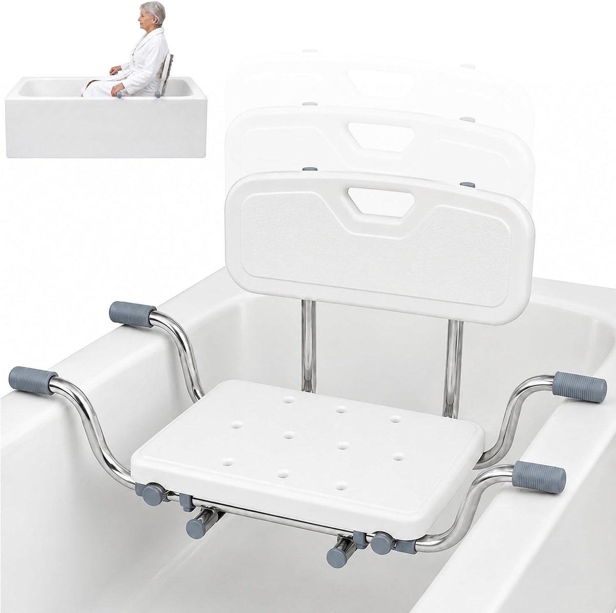 Badzitje: in hoogte verstelbare rugleuning (28-35 cm), antislip, 136 kg belastbaar, 76-86 cm breed - ShopVlot