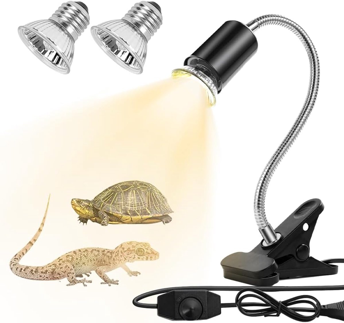 Tortoise Heat Lamp, 50W, Terrarium Lamp with E27 Lamp, UVA, UVB, Heating Lamp, 360 Degree Rotatable, Heat Spot Lamp - ShopVlot