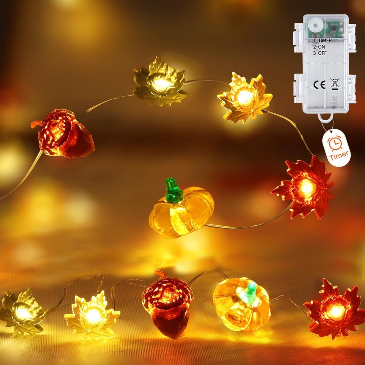 3 m 20 stuks herfstdeco lichtsnoer, esdoornblad pompoen - ShopVlot