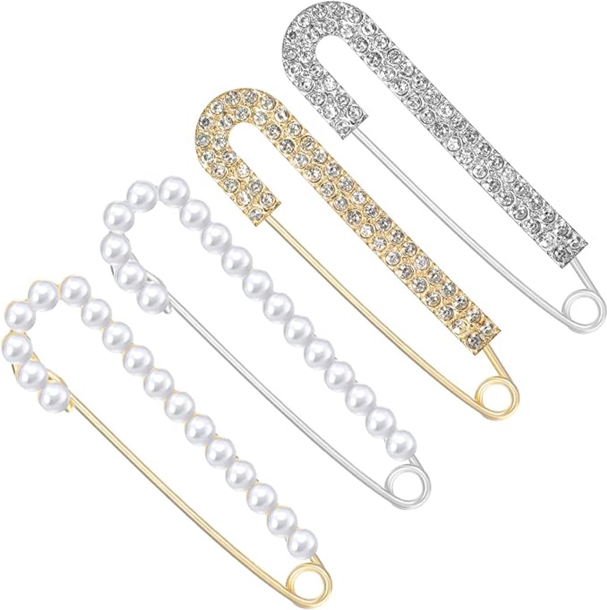 Broche met Parels en Kristallen - 7,5 cm Gouden en Zilveren Versierspeld - Veiligheidssluiting voor Kleding en Sjaals - Zinklegering Accessoire voor Dames en Meisjes