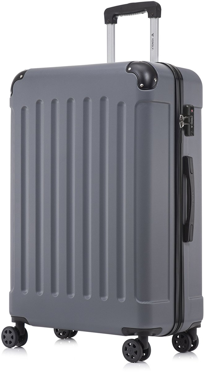 YONSLY Handbagage Koffer - 76 x 49 x 29 cm - 98 L - TSA Slot - 360° Draaibare Wielen - Grote Trolley - Grijs