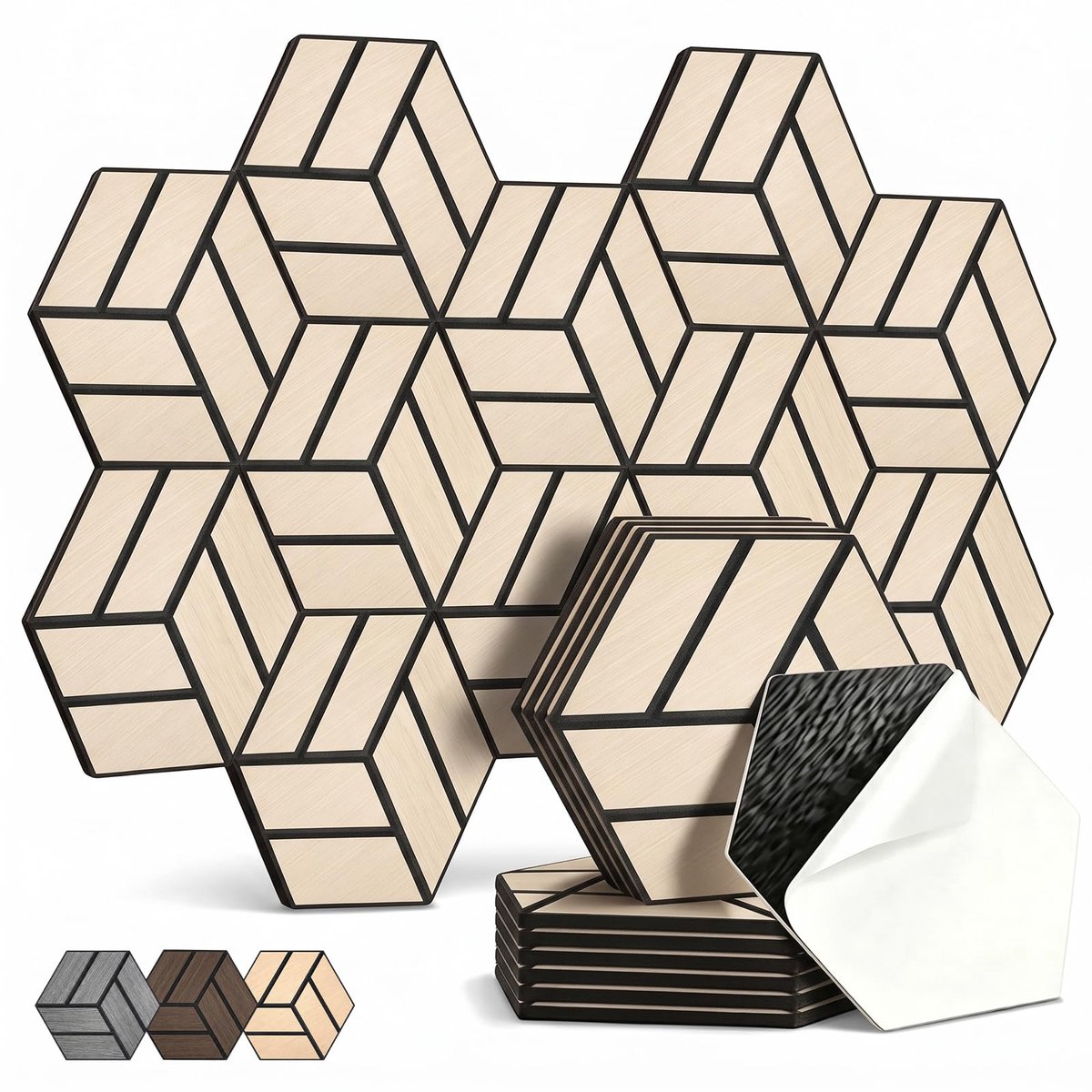 Hexagon Akoestische panelen, 12 stuks, zelfklevende wandpanelen, hoge dichtheid, geluidsisolatieplaten, voor studio - ShopVlot