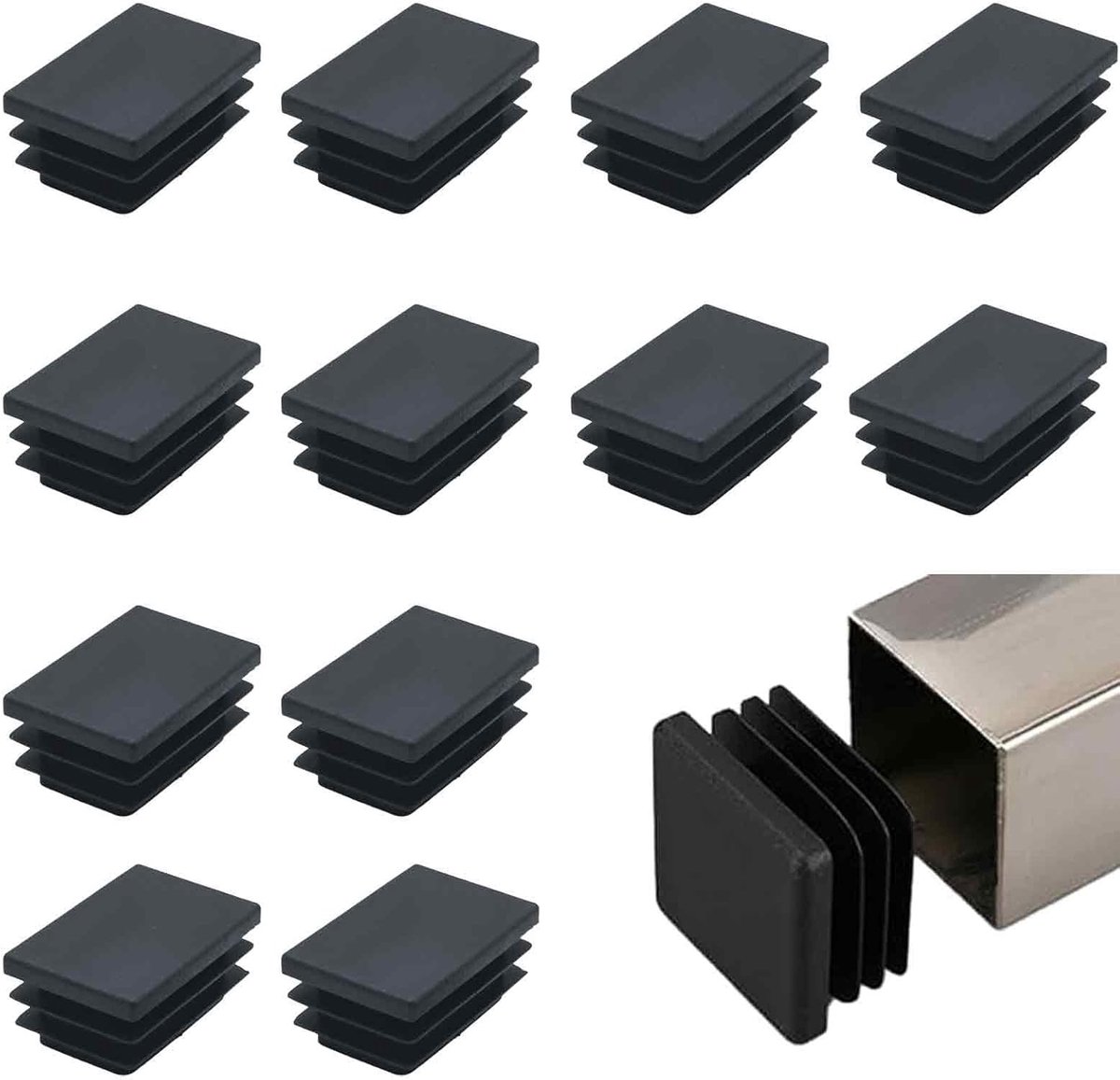 12 stuks kunststof doppen, 60 x 40 mm, rechthoekige eindkappen voor buizen, zwarte eindkappen voor stoelpoten, tafels - ShopVlot
