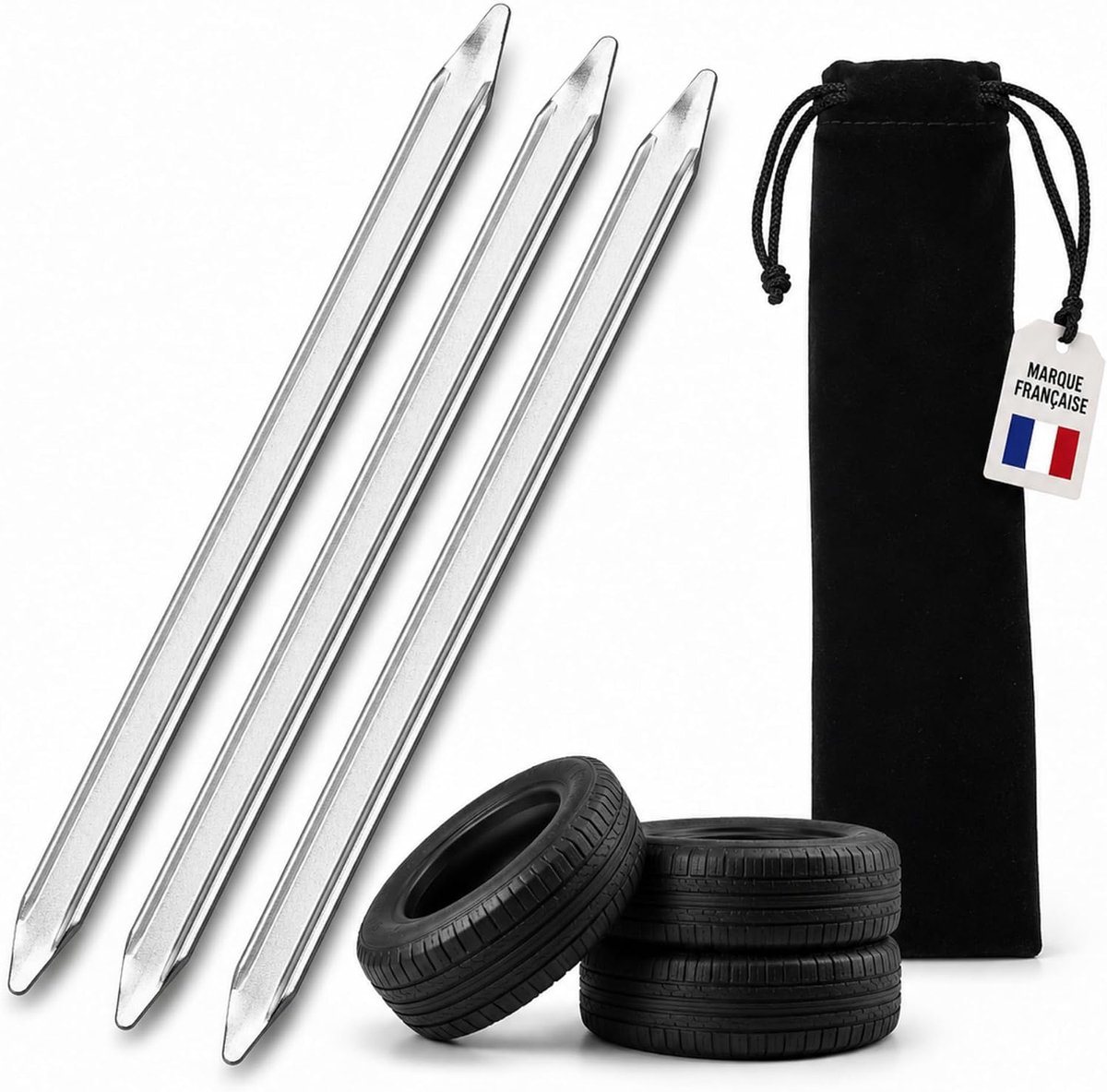 Set of 3 metal tyre wipers, 27 cm, tyre wiper, bicycle tyre wiper, robust steel, curved conical ends, ideal for garage - ShopVlot