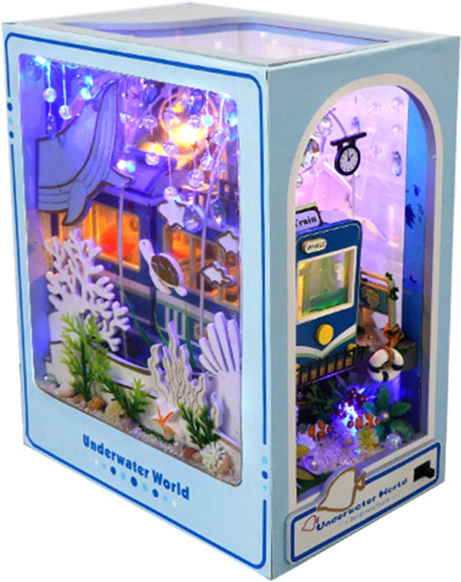 MODFU DIY microhuis houten bouwpakket – 18x15x9,8 cm miniatuur bouwset – Eenvoudig zelf te monteren – Educatief knutselpakket – Decoratief model voor boekenplank – Blauw
