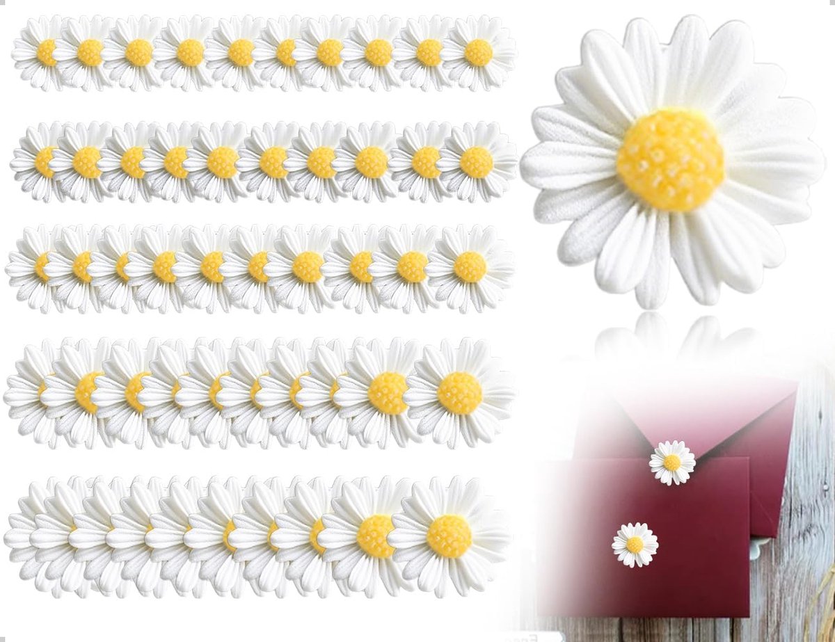 Mini kunstbloemen 50 stuks - witte margrieten - verschillende maten - perfect voor DIY decoratie - ShopVlot