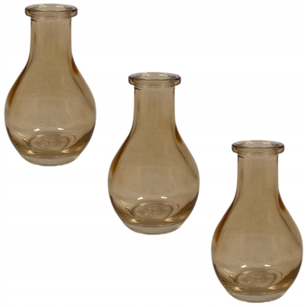 Set van 3 Amberkleurige Glazen Vaasjes - Decoratieve Woonaccessoires