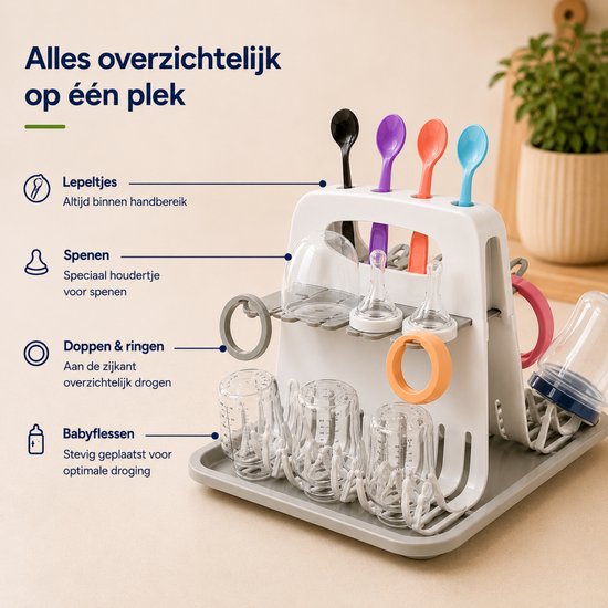 Daily Logix -Droogrek Baby flessen - Afdruiprek Voor Flessen - Flessenrek - Geschikt voor het drogen van flessen, spenen, fopspenen, en andere babyaccessoires — afbeelding 4