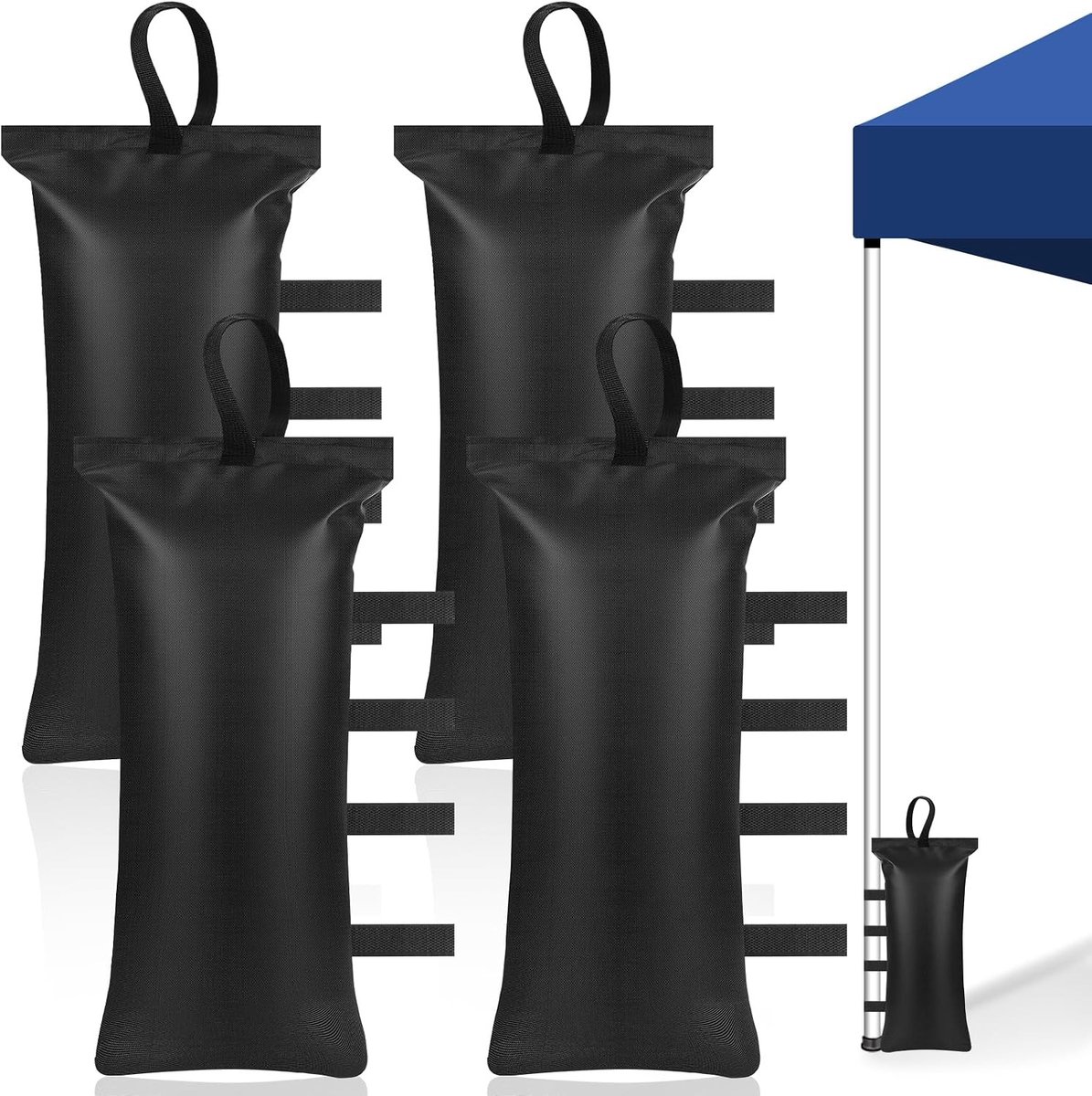 Partytentgewichtzakken - Zwart - 4 stuks - Heavy Duty Zandzakken met Klittenbandsluiting - Voor Tenten en Partytenten