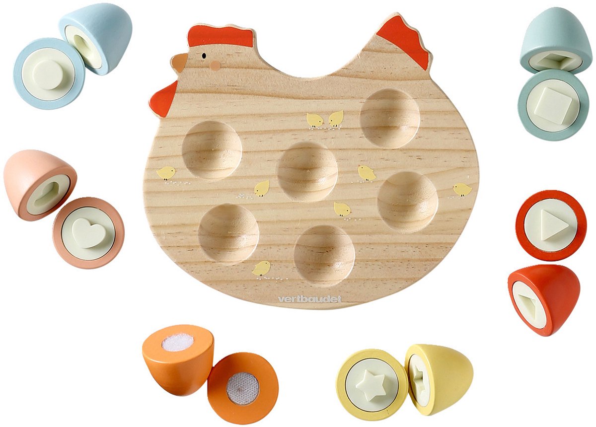 Vertbaudet Kip met zijn eieren met vormen van FSCÂ®-hout