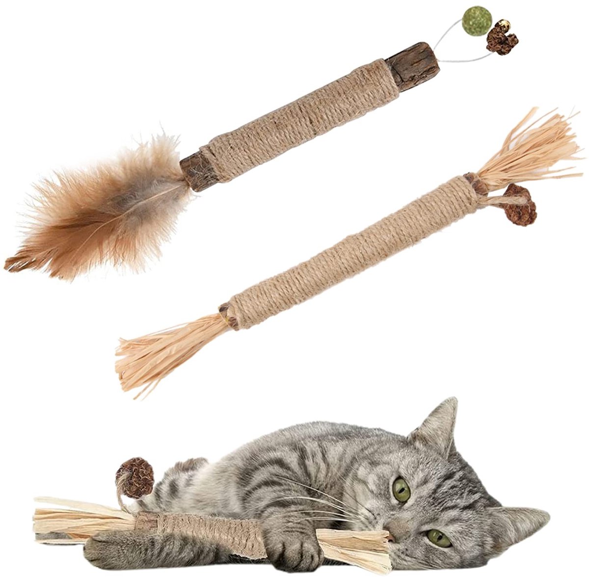 Dailygoods- Kattenkruidsticks - Matatabi Sticks - Kauwhout - Tandreiniging - 2 Stuks - Natuurlijk Speelgoed - Kattenkauwsticks