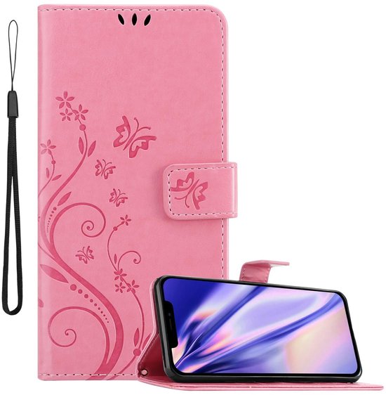 Cadorabo Hoesje geschikt voor Apple iPhone 12 / 12 PRO in BLOEMEN ROZE - Beschermhoes in bloemmotief met magnetische sluiting, standfunctie en kaartsleuven Book Case Cover Etui