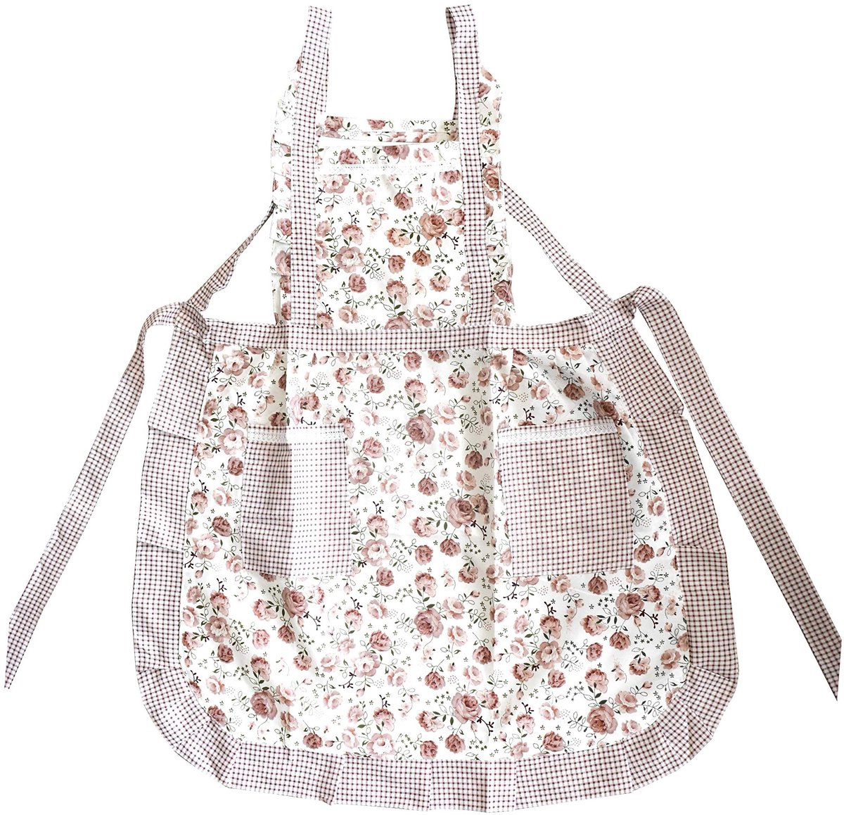 Dailygoods- Kinderschort Bloemenontwerp - Keukenschort Kind - Koken/Bakken - Tabard Ontwerp - Klein Formaat - Rood/Crème