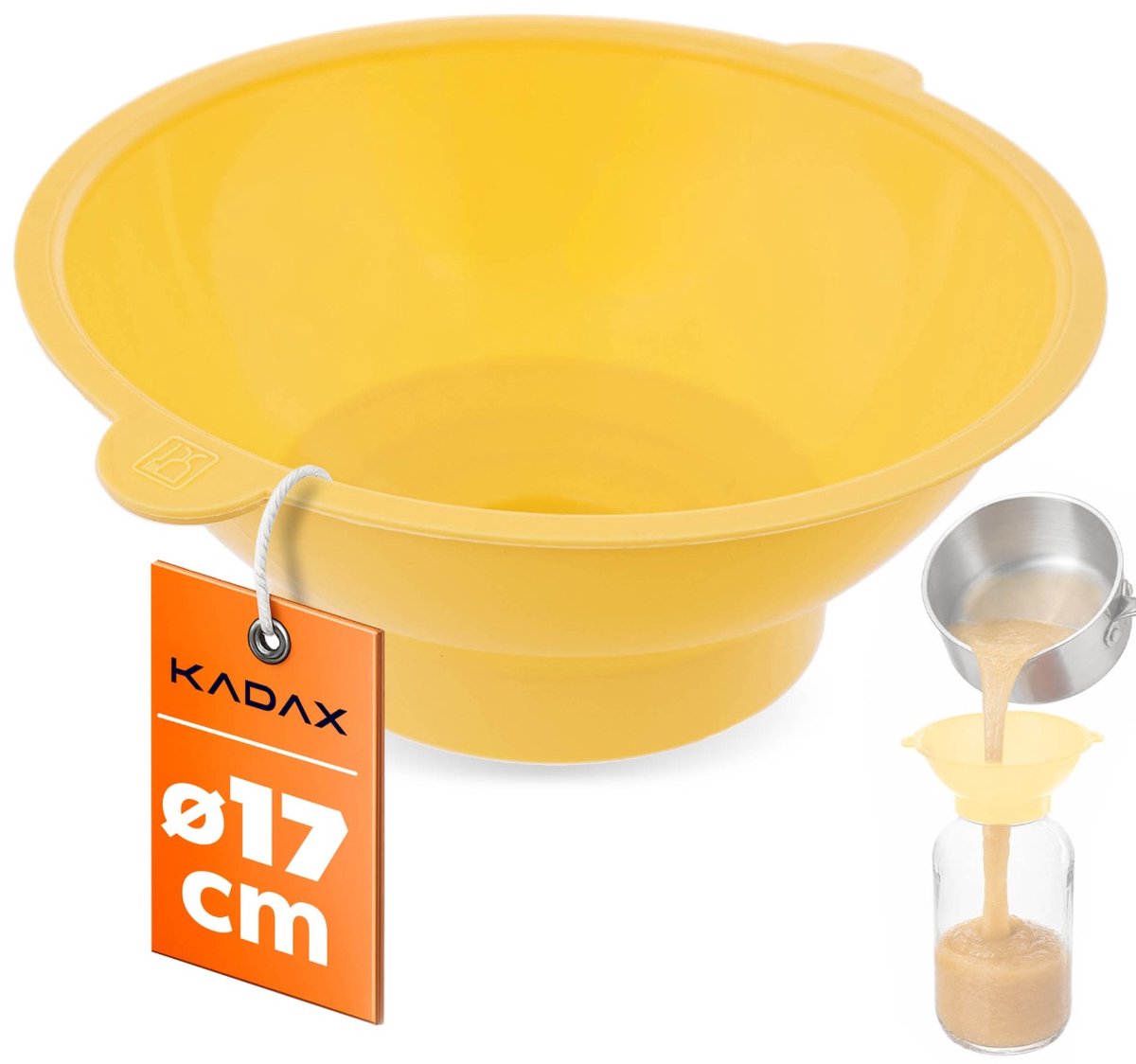 KADAX Vultrechter van kunststof voor glazen, trechter voor het vullen van inmaakpotten met een diameter van 43 mm tot 100 mm, inmaaktrechter (geel)