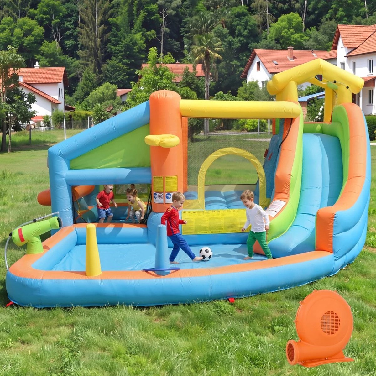 Velmio Multifunctioneel Springkasteel met Waterglijbaan & Waterspeelpark - Springkussen - Ballenbak - Zwembadspel - Waterspeelgoed buiten - Waterpark - Water speelgoed - Opblaasbaar zwembad - Zomer - Zomervakantie - Kinderfeest - Kinderverjaardag – foto 5