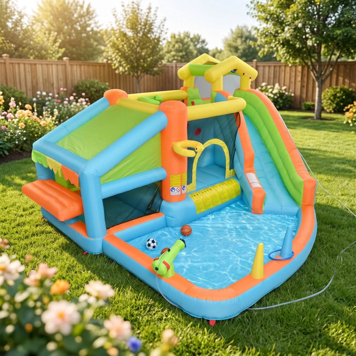 Velmio Multifunctioneel Springkasteel met Waterglijbaan & Waterspeelpark - Springkussen - Ballenbak - Zwembadspel - Waterspeelgoed buiten - Waterpark - Water speelgoed - Opblaasbaar zwembad - Zomer - Zomervakantie - Kinderfeest - Kinderverjaardag – foto 2