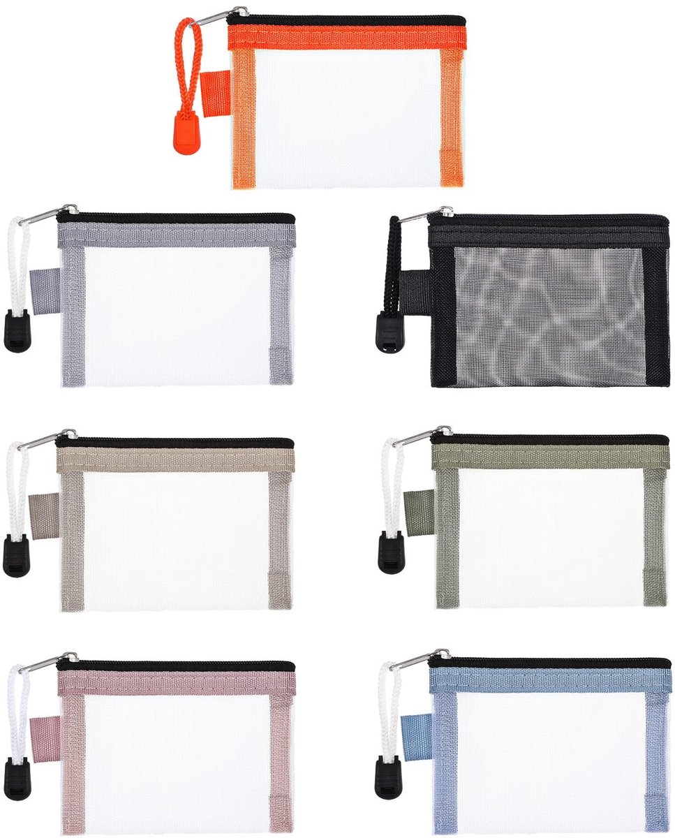Dailygoods - Mini Rits Mesh Zakken - Opbergzakjes - Handig voor reizen - 7 Kleuren - Cosmetische tasje - Geschikt voor make-up, sieraden en meer