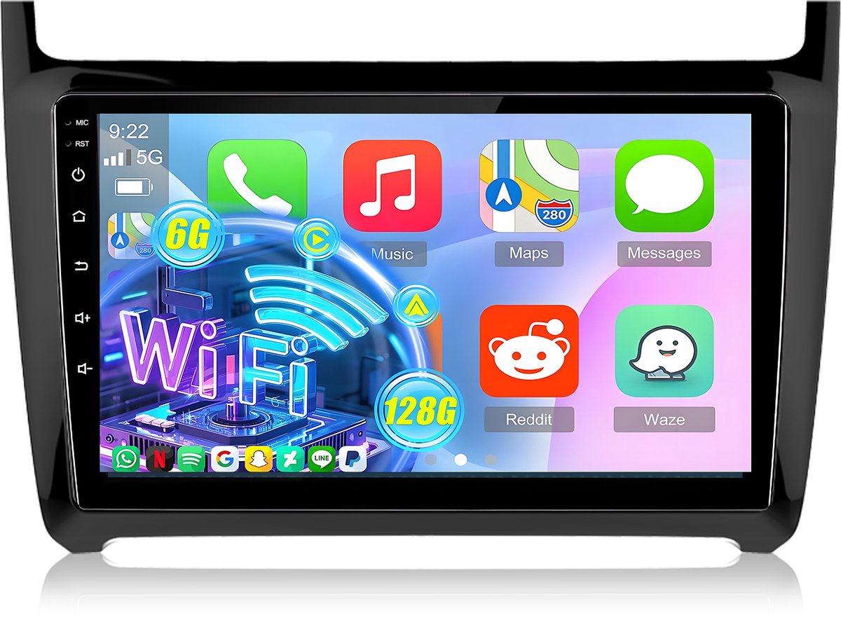 Cestovet Autoradio - Geschikt voor Vw Polo 6R 6C 2009-2017 - met Draadloos Carplay en Android Auto - radio met navigatie - Android 15 - 6+128GB -Bluetooth & Wifi USB & FM RDS 4G+