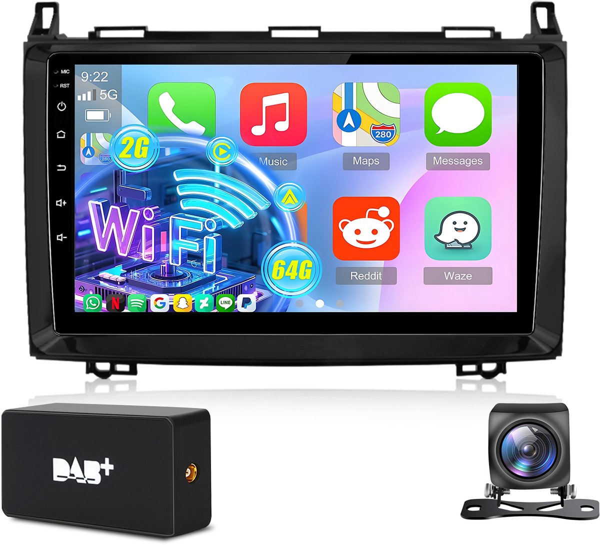 Hexinex Autoradio - Geschikt voor Mercedes-Benz A/B-Klasse W245 W169 W696 / Mercedes-Benz W447 VW Crafter/ Sprinter Android 15 GPS Navigatie Draadloze Carplay & Android Auto 2+64GB - Achteruitrijcamera DAB+