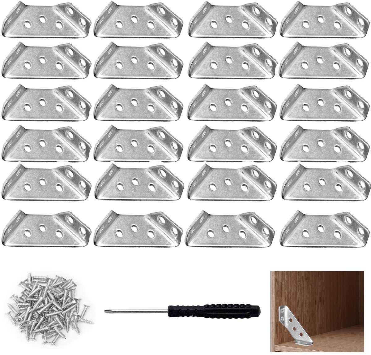 Dailygoods- Hoekverbinder 24 Stuks - Hoekbeugel - Met Schroevendraaier - Met Schroeven - Triangulaire Beugels - Hoogwaardig Metaal