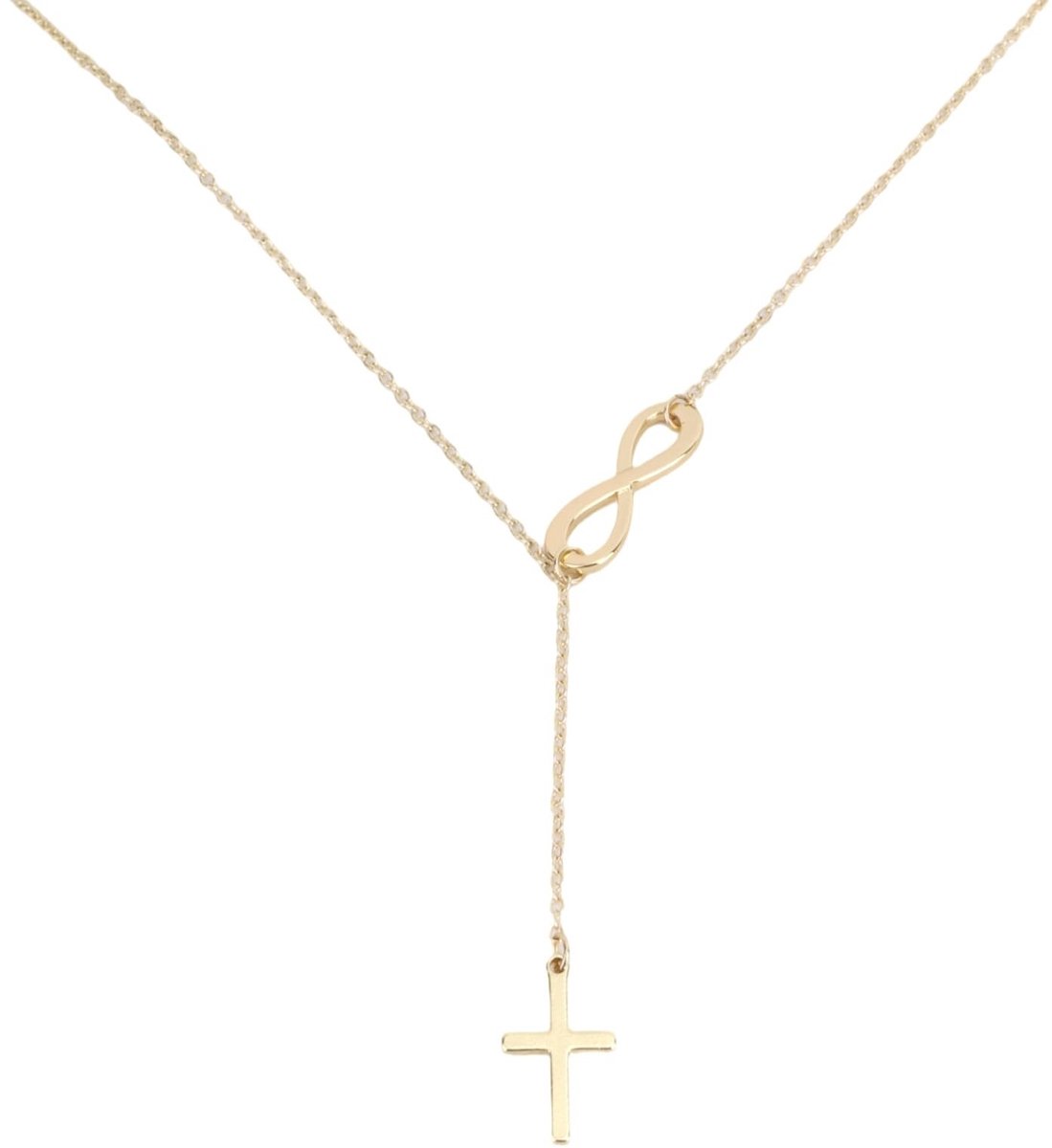 Dailygoods- Kruisketting Goud - Verstelbaar - Messing/Roestvrij Staal - Oneindige Ketting - 44 cm + 5 cm Verlengketen - Trendy Religieuze Ketting