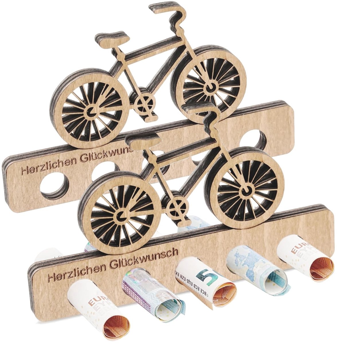 Dailygoods- Spaarpot Houtkleur - Originele Spaarpot - Fietscadeau - Decoratief Geldcadeau - 2 Stuks - Afmetingen 18 x 10 x 2 cm - Geldbox