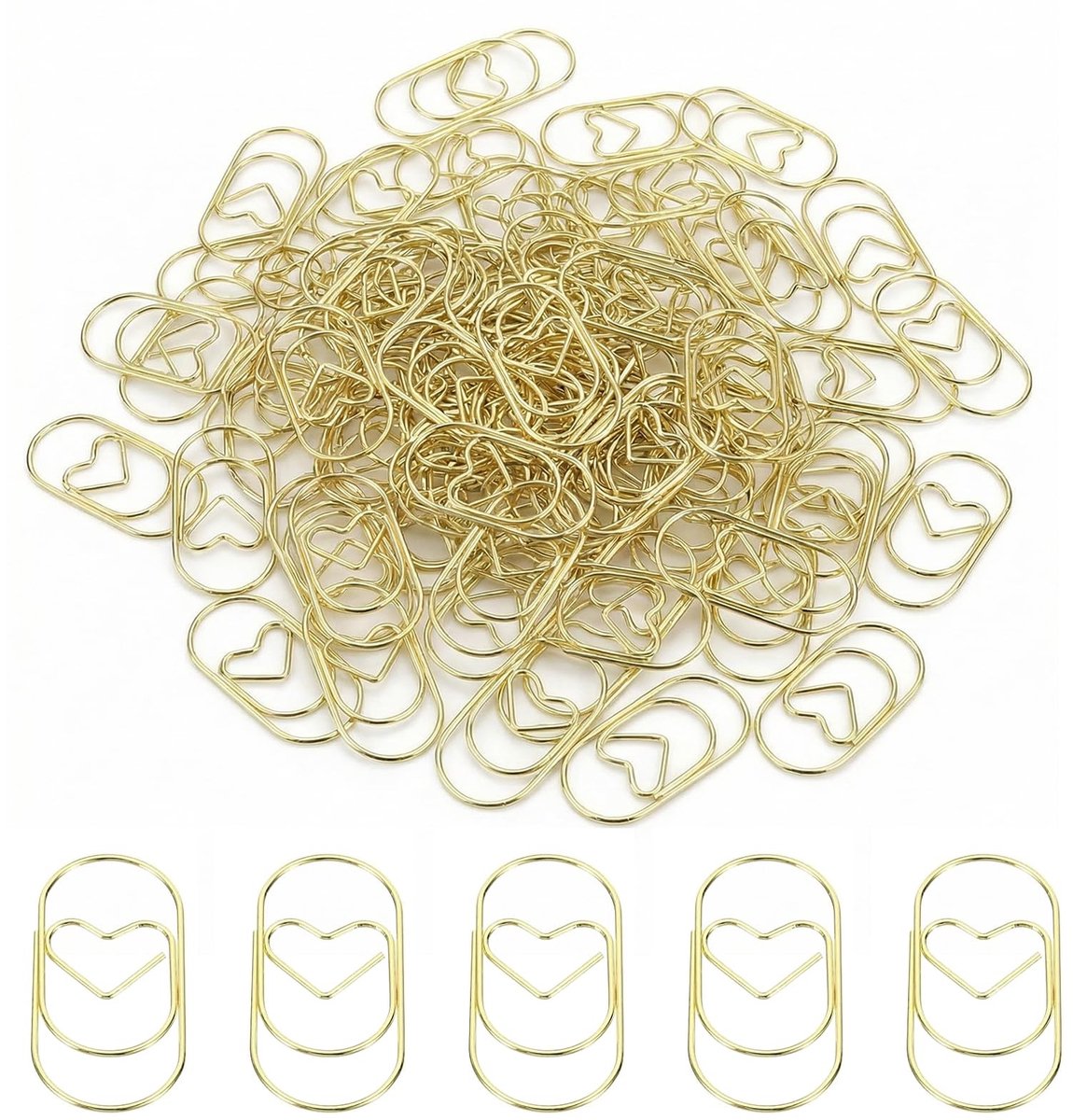 Dailygoods- Paperclips Goud - 250 Stuks - Kleine Metalen Klemmen - Hartvorm - Stervorm - Kantoor Accessoires - Kantooraccessoires