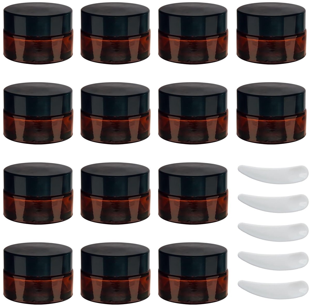 Dailygoods- Crèmepotje 20 ml - Lege Crèmepotjes - Amberglas - UV-bescherming - Goede Afdichting - Inclusief 5 Spatels - Cosmeticapot