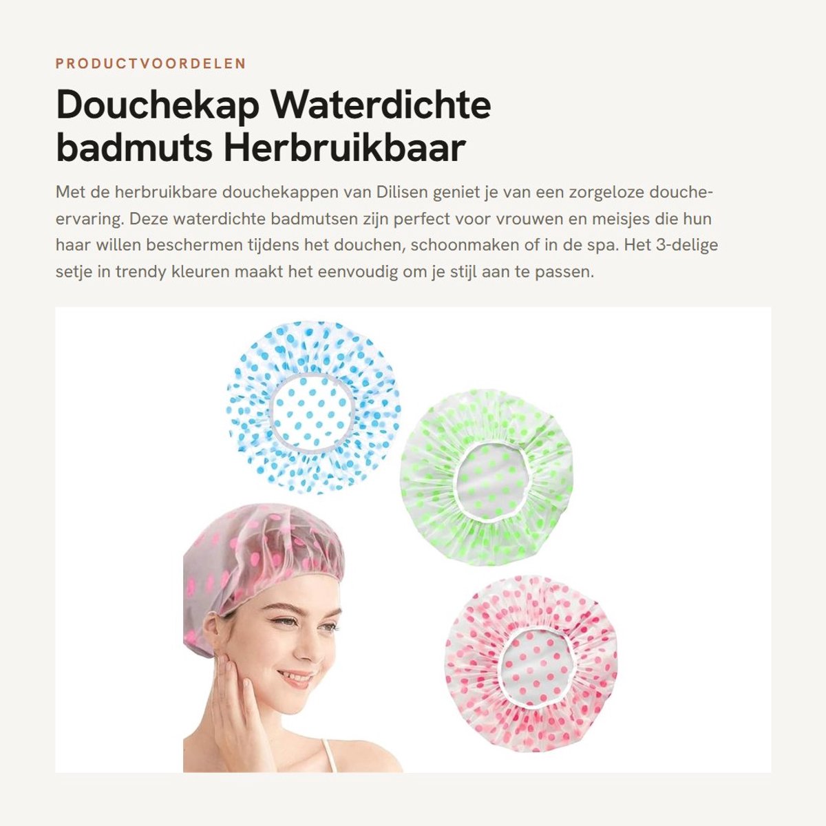 Dailygoods- Douchekap waterdicht - Herbruikbaar - Groot haaraccessoire - 3-delig - Geschikt voor alle haarlengtes - Modieus ontwerp - Douchemuts