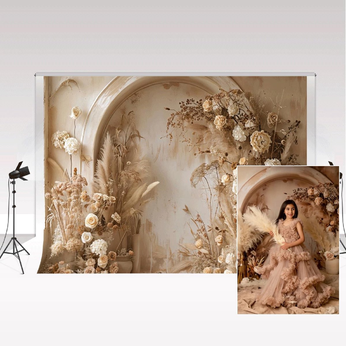 Dailygoods- Fotografie Achtergrond 2,2 x 1,5 m - Boho Bloemen - Pampas Gras - Decoratie Bruiloft - Portret Fotoshoot - Microvezel Materiaal - Fotografie Backdrop