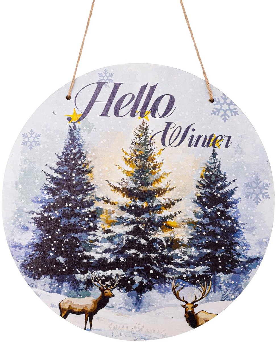 Dailygoods- Welkomstbord Houten Decoratie 30 cm - Deurbord met Touw - Seizoensgebonden Winterdecoratie - Eland Motief - Hangend Bord - Deurdecoratie