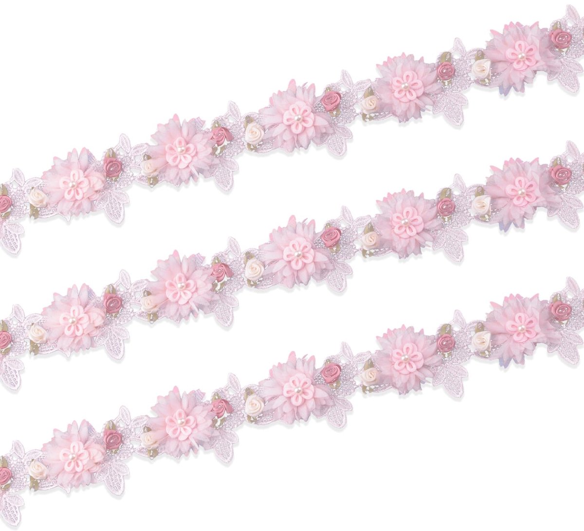 Dailygoods- Kant 1,5 Meter - 3D Bloem Trim - Geborduurd Lint - Organza/Rijgband - Parel Rand - Voor Trouwjurk/Creatieve Projecten