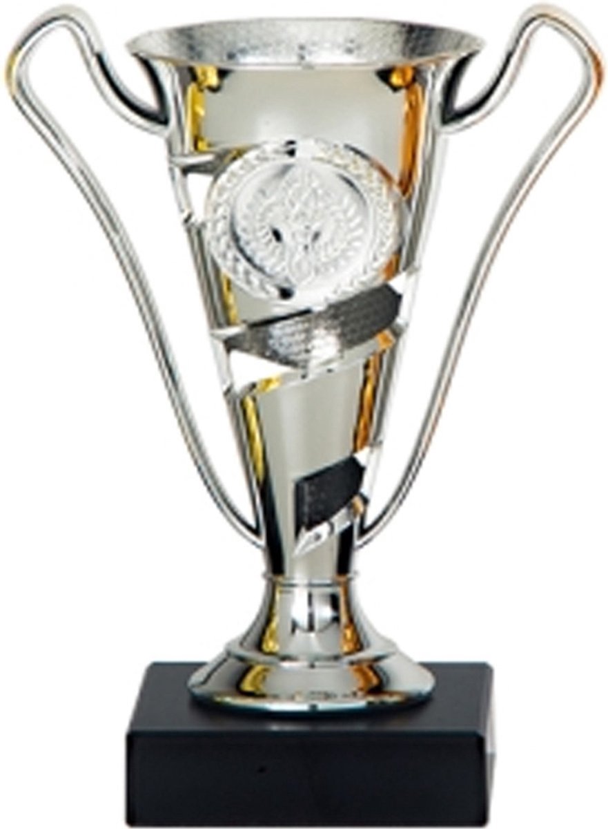 Sporttiek - Luxe Trofee/prijs beker met sierlijke oren - zilver - kunststof - 17 x 11 cm