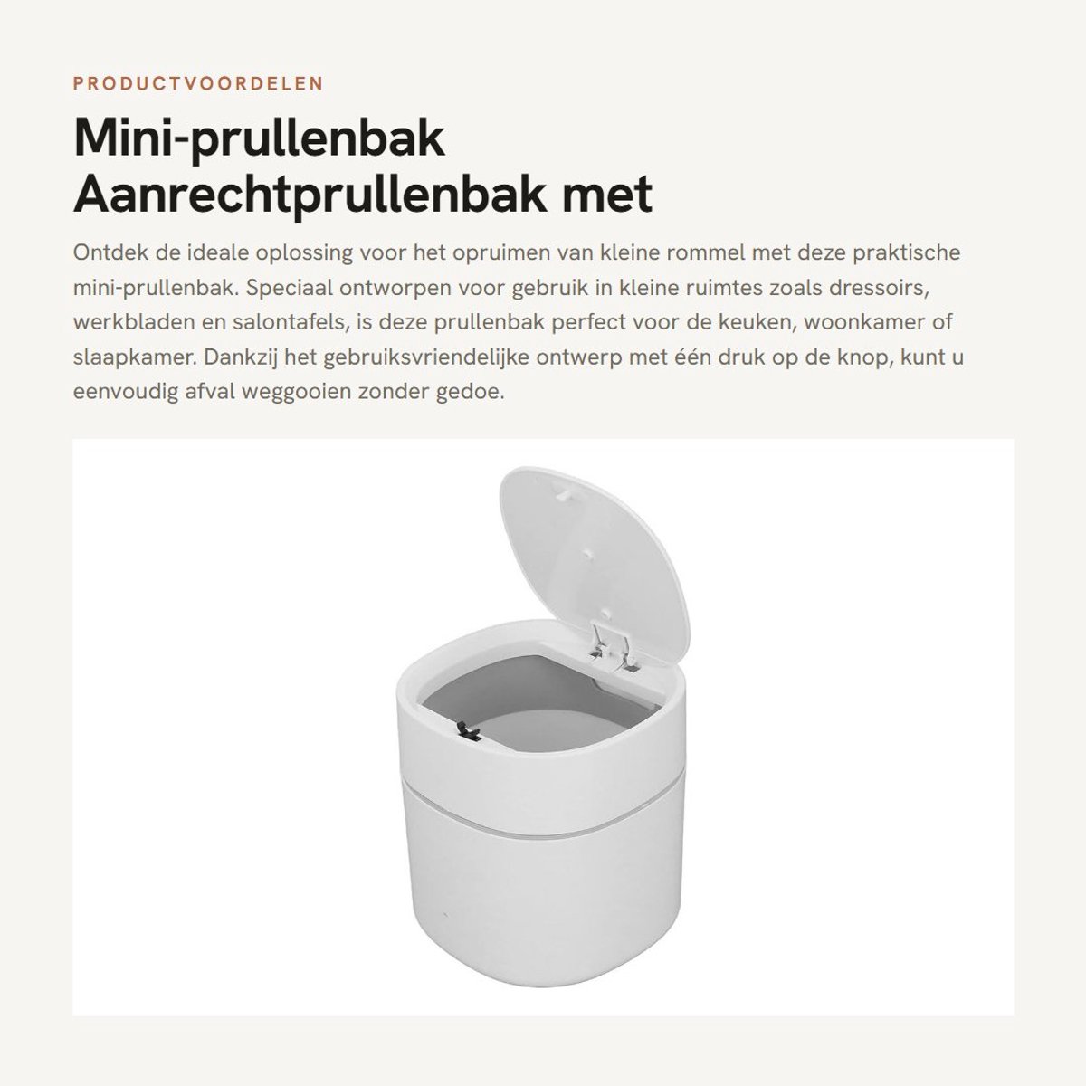 Dailygoods- Prullenbak Multifunctioneel - Afvalbakje Aanrecht - Prullenbak voor Kleine Ruimtes - Gemakkelijk Schoon te Maken - PP/ABS Materialen - Geschikt voor Keuken/Woonkamer/Slaapkamer - Afvalbak