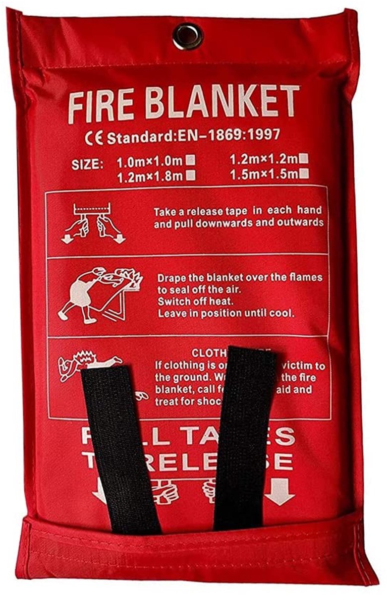 Dailygoods- Brandblusdeken Groot - 1 x 1 m - Snel te openen - Ideaal voor Keuken - Brandvertragend Materiaal - Inclusief Lussen - Blusdeken