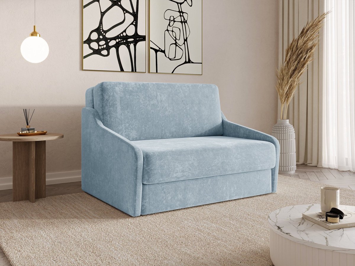 AJE Meubles B.V. FLY 120 - Slaapbank - Compact en Multifunctioneel - 135 x 115 x 90 cm - Eenvoudig Uitklapbaar & Decoratieve Stiksels - Lichtblauw (VIBE 70)