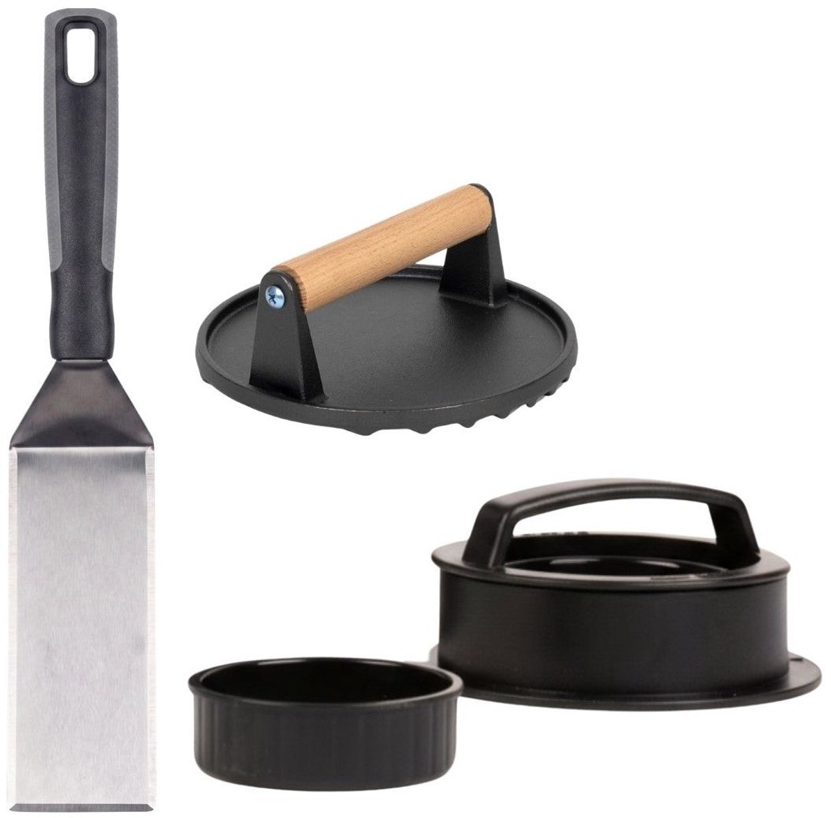 Cookinglife Hamburgerset / Smashburger Set - Gietijzeren Smashpers, Extra Pers & BBQ Spatel
