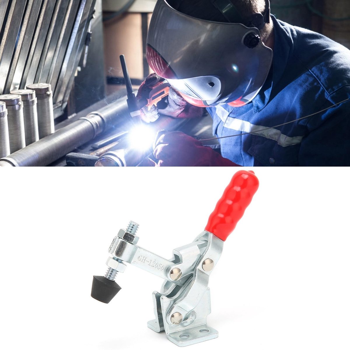 Dailygoods- Tuimelklem Verticale Snelspanklem - Bedieningshendel Voorkomt Zijdelingse Stuwkracht - Duurzaam - Ergonomische Kunststof Handgreep - Geschikt voor Metalen Platen - Spanklem