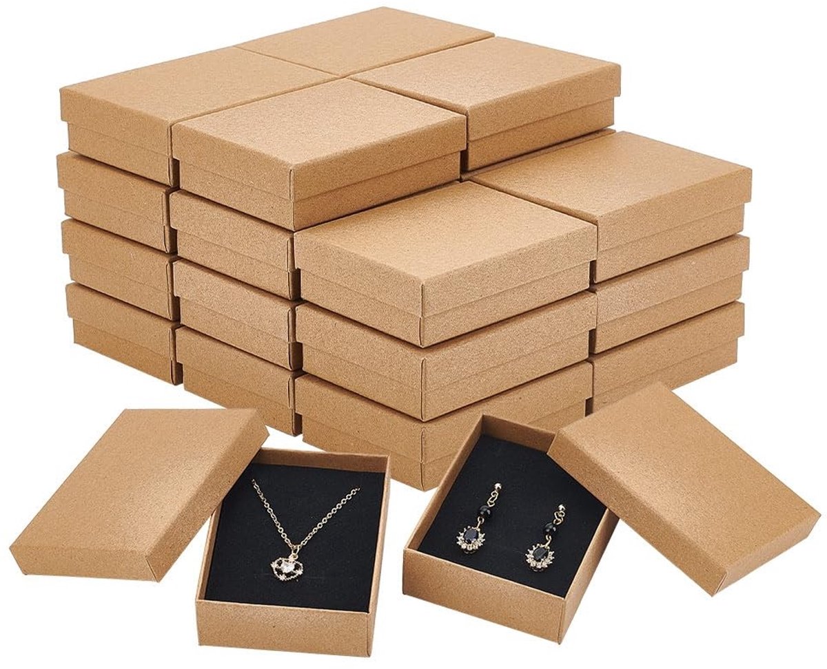 Dailygoods- Sieraden Doos 24 Stuks - Kraftpapier - Rechthoekig - Ring/Oorbellen/Ketting - Waterdicht - 7x9x2,7 cm - Geschenkdozen