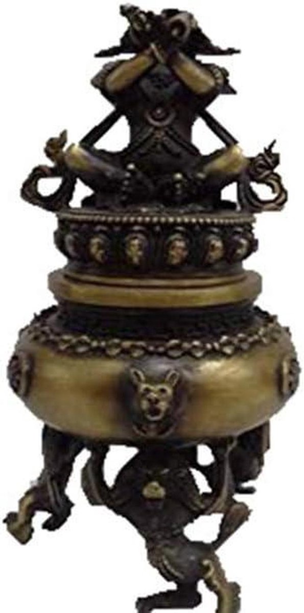 Bronzen Kaarsenhouder - Boeddhabeeld - Huisdecoratie - Handgemaakt - 23 cm - Brons