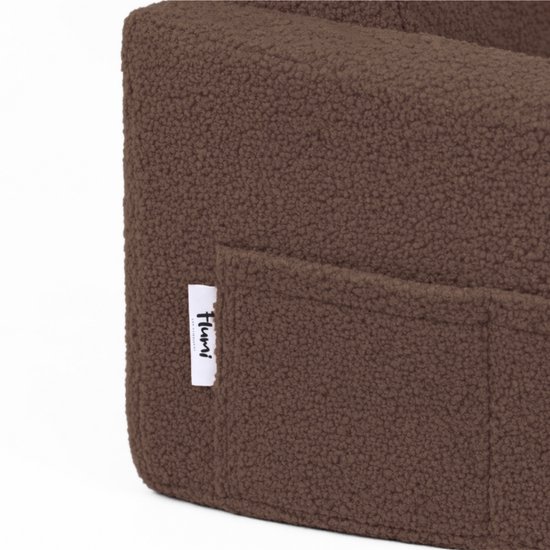 Flumi - 2 in 1 Uitschuifbare Kinderfauteuil - Schuimconstructie - Afneembare Wasbare Hoes - Teddy Stof - Met Zijvakken - Bruin van Merkloos — afbeelding 4